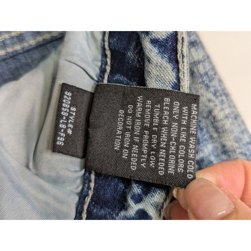 Encrypted NYC Mens Moto Biker Jeans 38x32 Blue Acid Wash Distressed Stretch - Picture 6 of 11